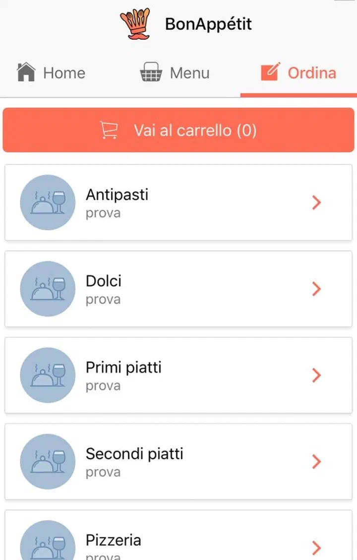 App di BonAppétit: categorie del menu da cui ordinare al tavolo