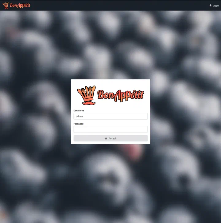 Pagina di login del sito web di BonAppétit